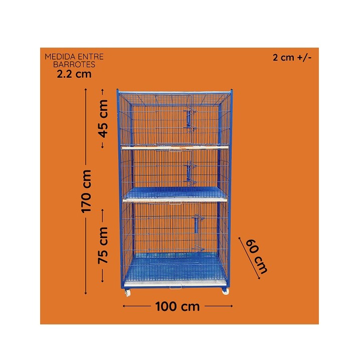 BATERIA DE 3 JAULAS P/HOSP 100X170X60CM