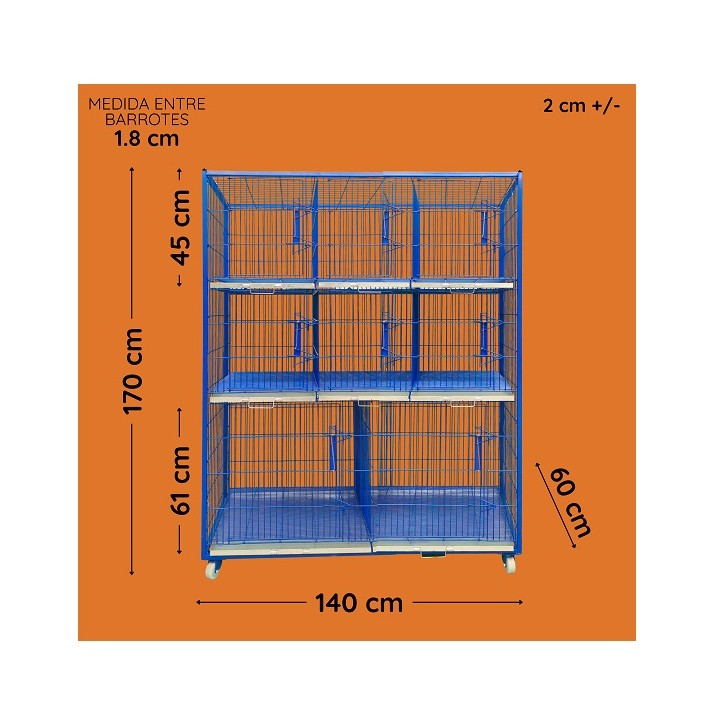 BATERIA DE 8 JAULAS P/HOSP.140X170X60CMS