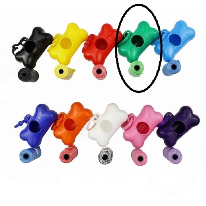 DISP DE POOP BAGS EN FORMA TIPO HUESO VERDE