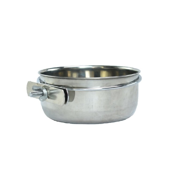 TAZA ACERO C/ABRAZ. P/JAULA 10 OZ.