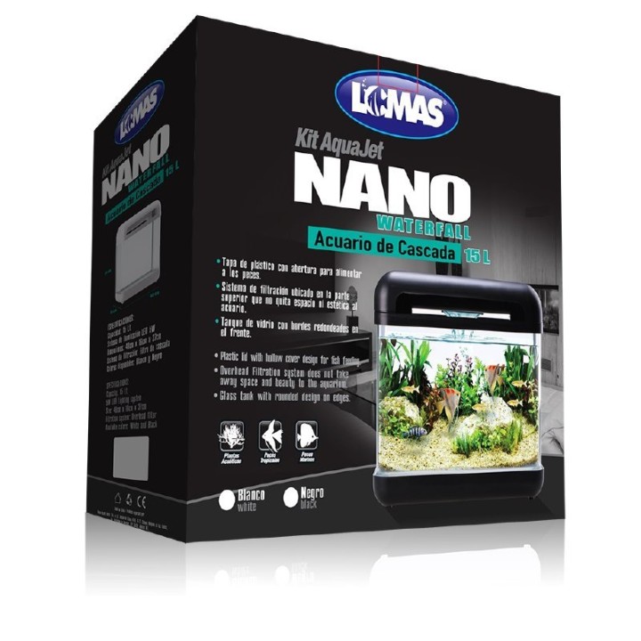 ACUARIO NANO CASCADA 15 LTS. B/N NEGRO