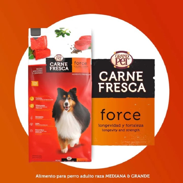 GRANDPET CARNE FRESCA FORCE ADULTO RAZAS MEDIANAS Y GRANDES 4 KG