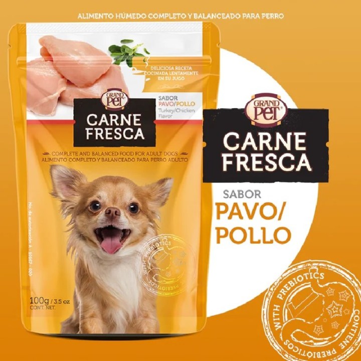 GRANDPET CARNE FRESCA POUCH PAVO - POLLO 100 GR