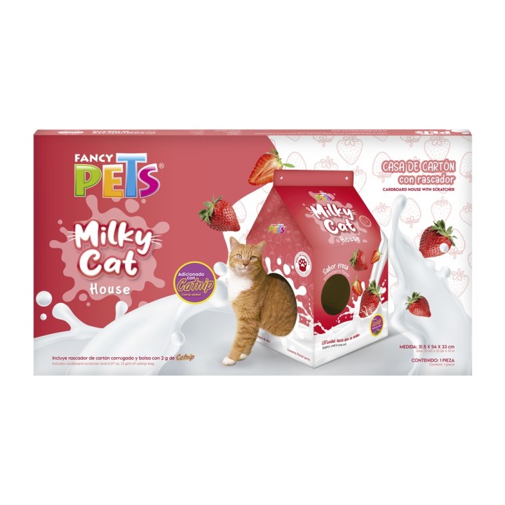 CASA DE CARTON CON RASCADOR PARA GATO FRESA