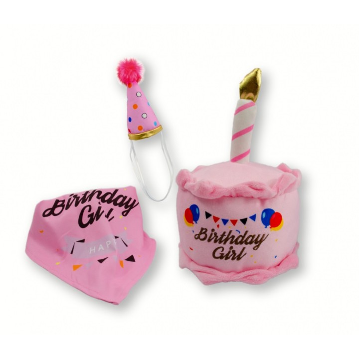 FLUFFY CHUMS JUGUETE DE PELUCHE CON SONIDO TIPO SQUEAKY 3 PIEZAS ESTILO HAPPY BIRTHDAY GIRL SHARPAW