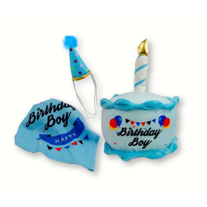 FLUFFY CHUMS JUGUETE DE PELUCHE CON SONIDO TIPO SQUEAKY 3 PIEZAS ESTILO HAPPY BIRTHDAY BOY SHARPAW