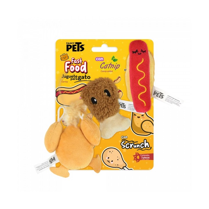 3PACK JUGUETE P/GATO COMIDA RAPIDA
