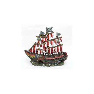 BARCO NAUFRAGIO DE VELA RAYADA 21X10X18CM.