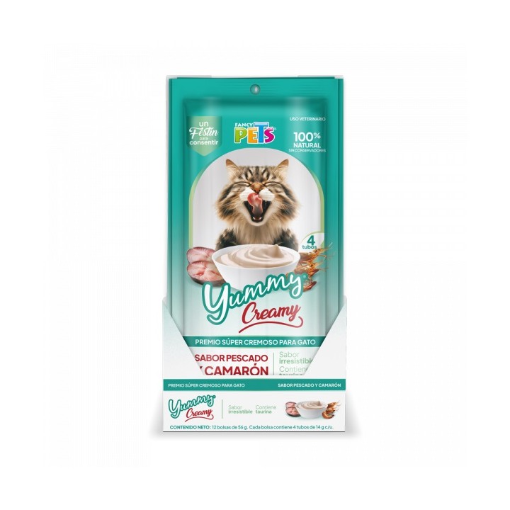CAJA YUMMY CREAMY P/GATO PEZ/CAMARON 12 C/4PZS.14GRS