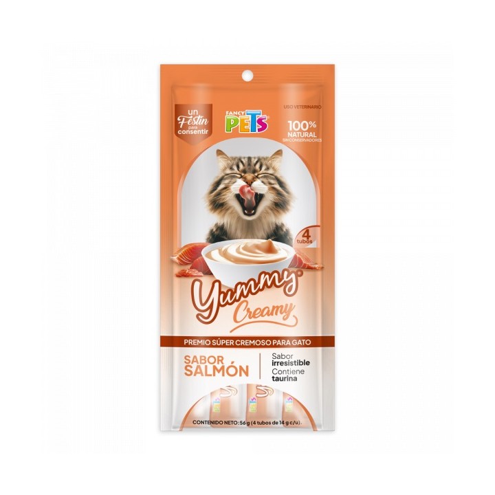 BOLSA YUMMY CREAMY P/GATO SALMON C/4 PZS. 14GRS