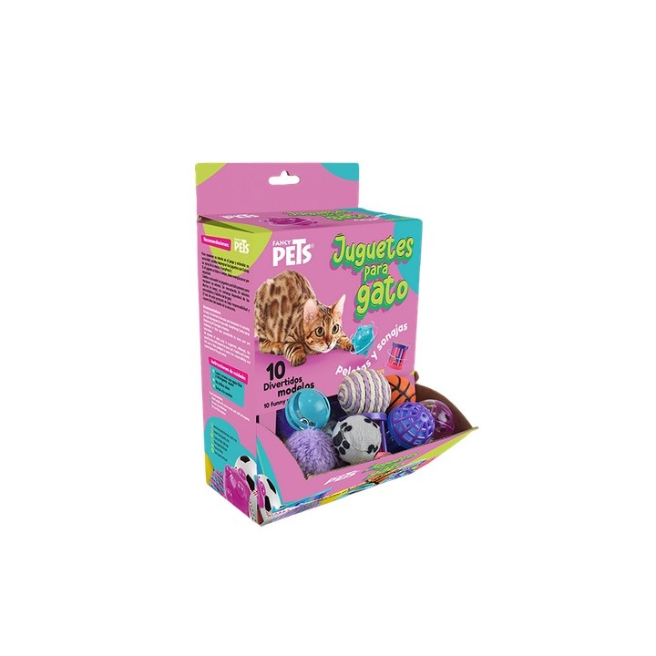 CAJA PELOTAS Y SONAJAS P/GATO 48PZAS